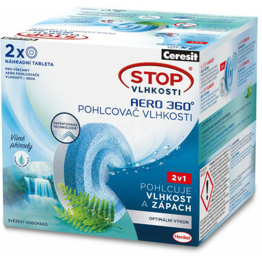 Ceresit STOP VLHKOSTI AERO 360 ° náhradné tablety 2v1 sviežosť vodopádov (2x450g)