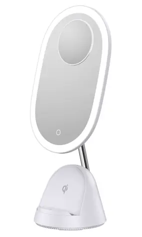 IMMAX LED kozmetické zrkadlo FACE 3v1 biela / stojan s Qi nabíjaním / 18W / 70lm / DC 12V / 1.5A