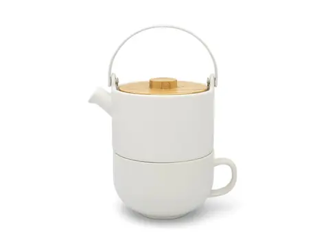 Bredemeijer Umea Kanvička na čaj biela / 500 ml / keramika / bambusové viečko