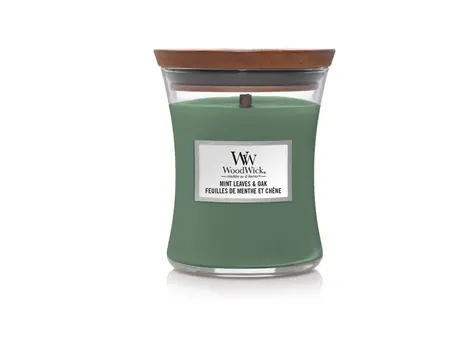 Woodwick Mint Leaves &amp; Oak 275 g - sviečka stredná / doba horenia: až 65h
