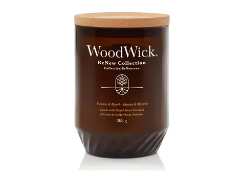 Woodwick ReNew Incense &amp; Myrrh 368 g - sviečka veľká / doba horenia: až 130h