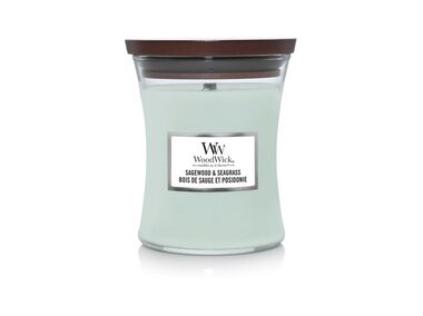 Woodwick Sagewood &amp; Seagrass 275 g - sviečka stredná / doba horenia: až 65h