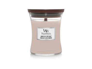 Woodwick Vanilla &amp; Sea Salt 275g - váza stredná / doba horenia: až 65h