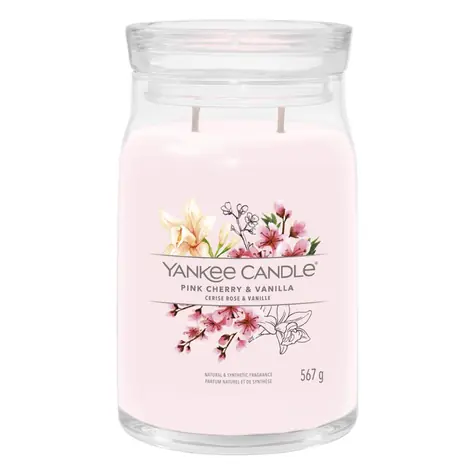 Yankee Candle Signature Pink Cherry &amp; Vanilla veľký pohár 567g / doba horenia až: 90h