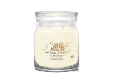 Yankee Candle Signature Soft Wool &amp; Amber stredný pohár 368g / doba horenia až: 50 h