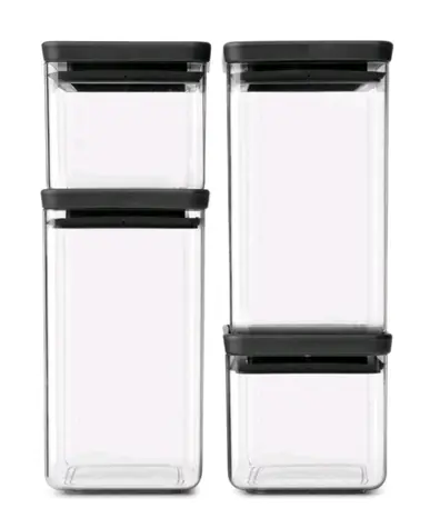 Brabantia TASTY+ Dózy na potraviny 4ks čierna / 2x 0.7L &amp; 2x 1.6L