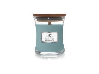 Woodwick Evergreen Cashmere 85g - váza malá / doba horenia: až 30 h