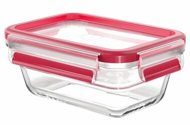 Emsa Clip&amp;Close Sklenená krabička na potraviny 0.45 l červená