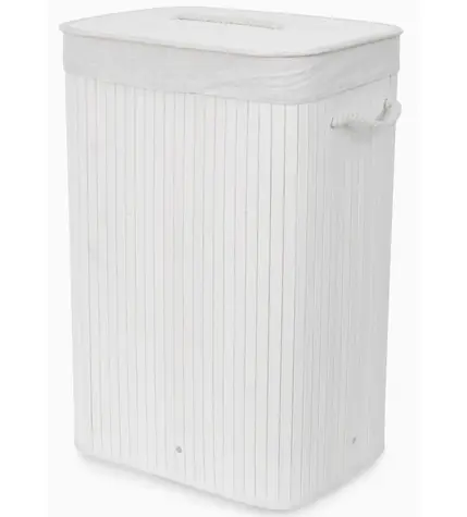 Compactor Bamboo Bambusový kôš na bielizeň s vekom - obdĺžniková biela / 40 x 30 x v.60 cm