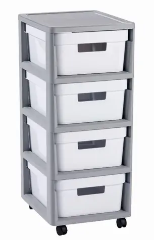 Curver INFINITY Regál so zásuvkami 4x11l šedo-biela