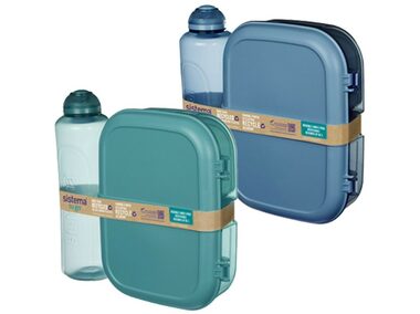 Sistema Ocean Bound Trojkomorová krabička na obed s nádobou na jogurt 1.1 l & Fľaša Swift Squeeze Twist 'n' Sip 480 ml 