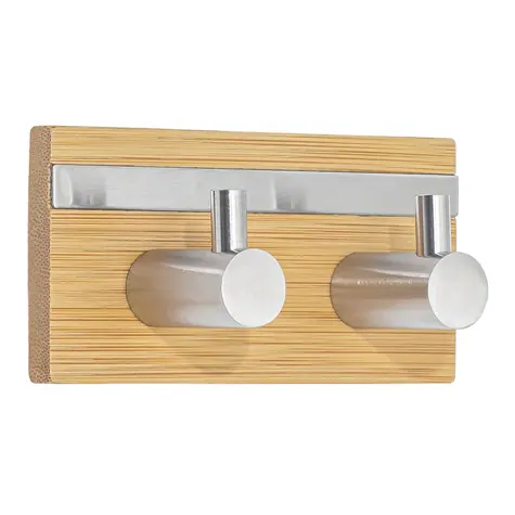 MSV FLAVIO samolepiaci háčik na dva uteráky bambus / nerez oceľ / 90 x 31 x 45 mm