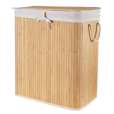 Compactor Bamboo XXL 105 L - 2dielny / Bambusový kôš na bielizeň s vekom / prírodný / 52 x 32 x 63 cm