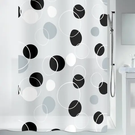Spirella BUBBLE sprchový záves motív krúžky bielo-čierny / PEVA / 180 x 200 cm