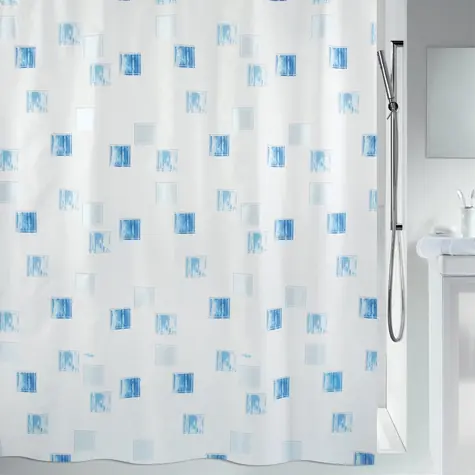 Spirella MILANO sprchový záves motív štvorcov 180 x 200 cm bielo-modrý/polyester