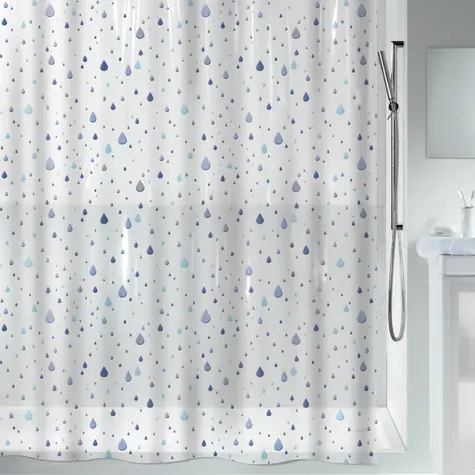 Spirella WATERDROP sprchový záves motív kvapky 180 x 200 cm bielo-modrý / PEVA