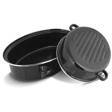 Lamart Pekáč Smalt Email oválny s pokrievkou / 6,3 L + 3,2 L / 40 x 29 x 17 cm / smalt / čierna
