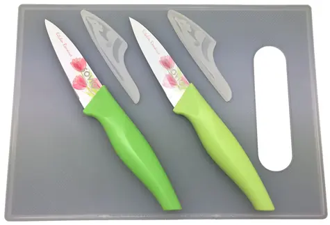 SOVIO SVN02PST Sada 2 nožov (9cm) + doštička tulipán