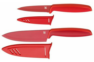 WMF Touch sada nožov 2 ks červená / 1x nôž šéfkuchára 13 cm / 1x univerzálny nôž 9 cm / kryty čepele