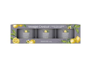 Yankee Candle Black Tea &amp; Lemon - Sada sviečok v skle 3x 37g / doba horenia: až 3x 10 h