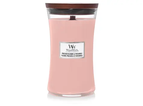 WoodWick Pressed Bloom &amp; Patchouli 609.5g - váza veľká / doba horenia: až 120 h