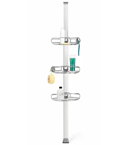 Simplehuman Rohová tyč s nastaviteľnými poličkami do sprchy / nerez / hliník / 152 -243cm