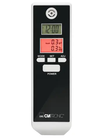Clatronic AT 3605 / alkohol tester / rozsah merania 0-1.99 ‰ / 2x AAA batérie / bielo-čierna