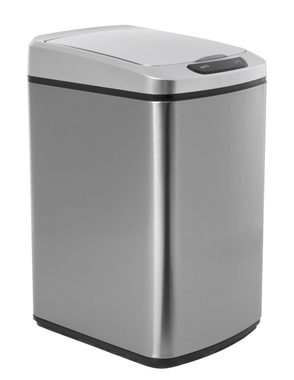 iQtech Quadrat 15 l strieborná / bezdotykový odpadkový kôš / hranatý / rozmery 28x22x41cm / nerez / plast / IR / napája. 4xAA
