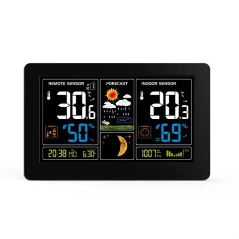 Solight TE81 čierna / meteostanica / extra veľký farebný LCD / teplota / vlhkosť / tlak / RCC / USB nabíjanie