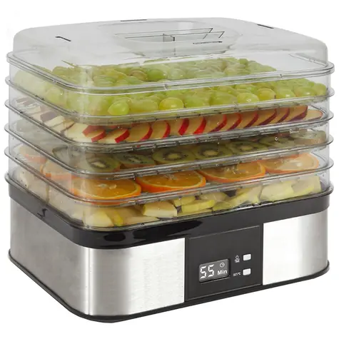 Guzzanti GZ 508 strieborná-čierna / Sušička potravín / 350 W / teplota 40 - 70 ° C / 5 poschodí / LED displej / časovač