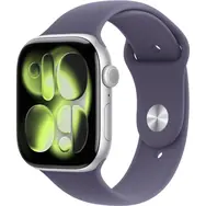 Apple Watch Series 11 GPS 42mm Strieborné hliníkové telo - Hmlovo fialový športový remienok M/L / 150-200 mm
