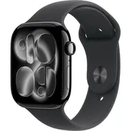 Apple Watch Series 11 GPS 46mm Klavírno čierne hliníkové telo - Čierny športový remienok S/M / 140-190 mm