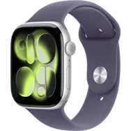 Apple Watch Series 11 GPS 46mm Strieborné hliníkové telo - Hmlovo fialový športový remienok S/M / 140-190 mm
