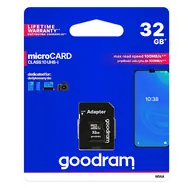 Goodram microSDHC 32GB + adaptér / Class 10 / UHS-I U1 / R: 100 MBs / W: 10 MBs