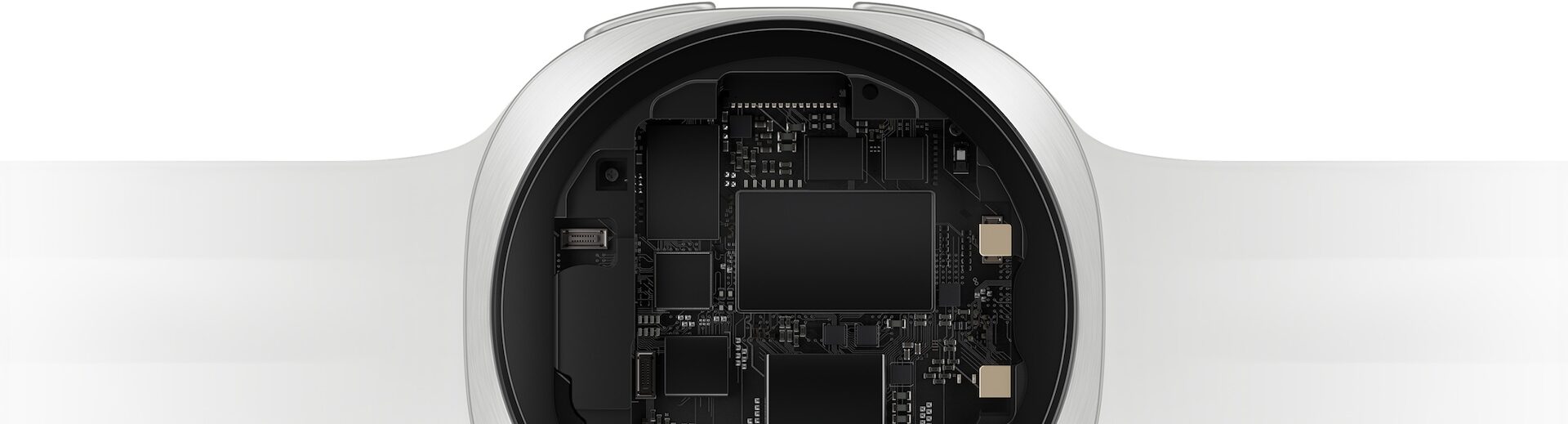 Vnitřek pouzdra Galaxy Watch9 s odkrytou základní deskou