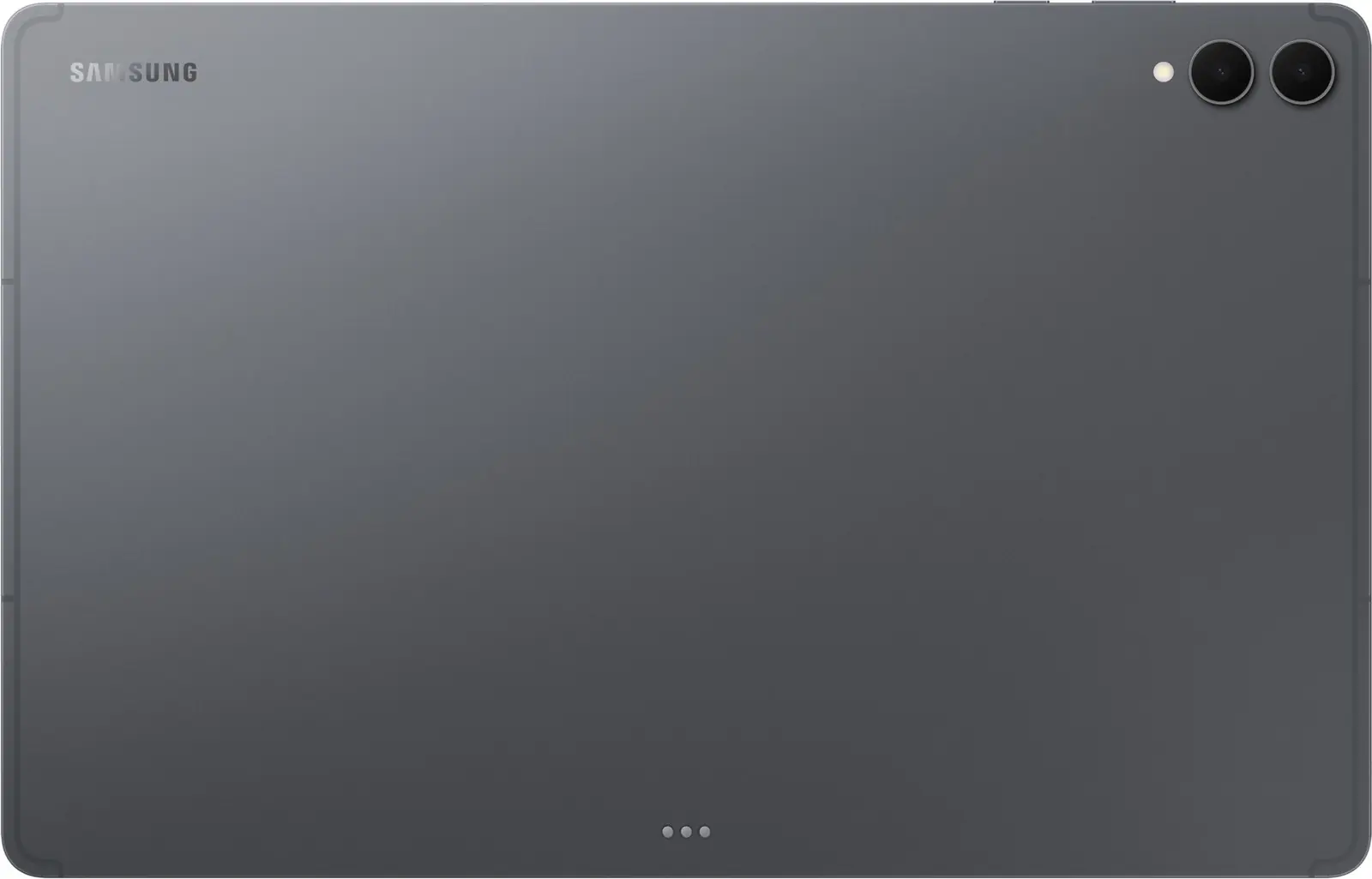 Galaxy Tab S12 Ultra v šedé barvě, pohled zezadu na dvojici fotoaparátů