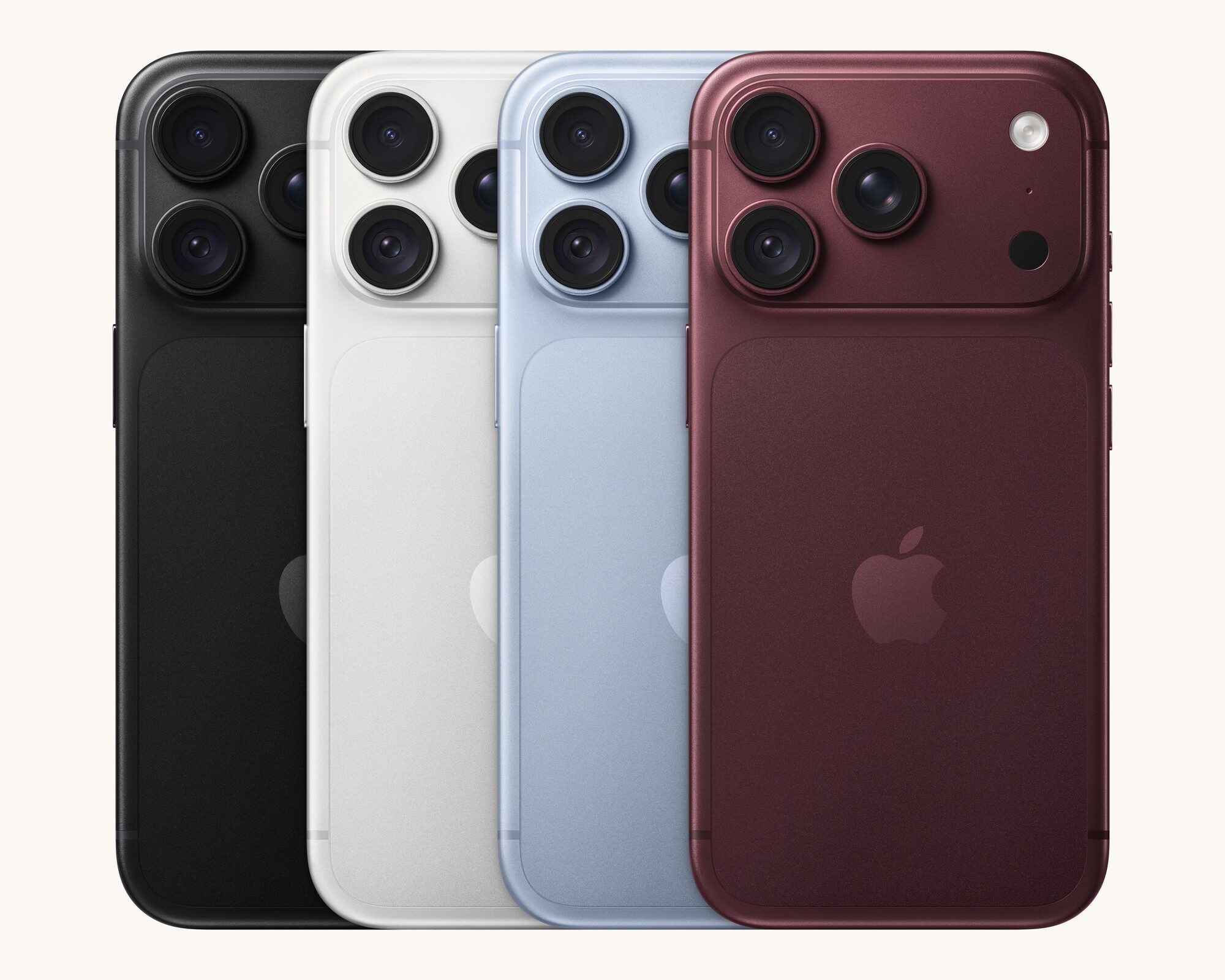 iPhone 18 Pro ve čtyřech barvách - černá, stříbrná, ledovcově modrá a burgundsky červená