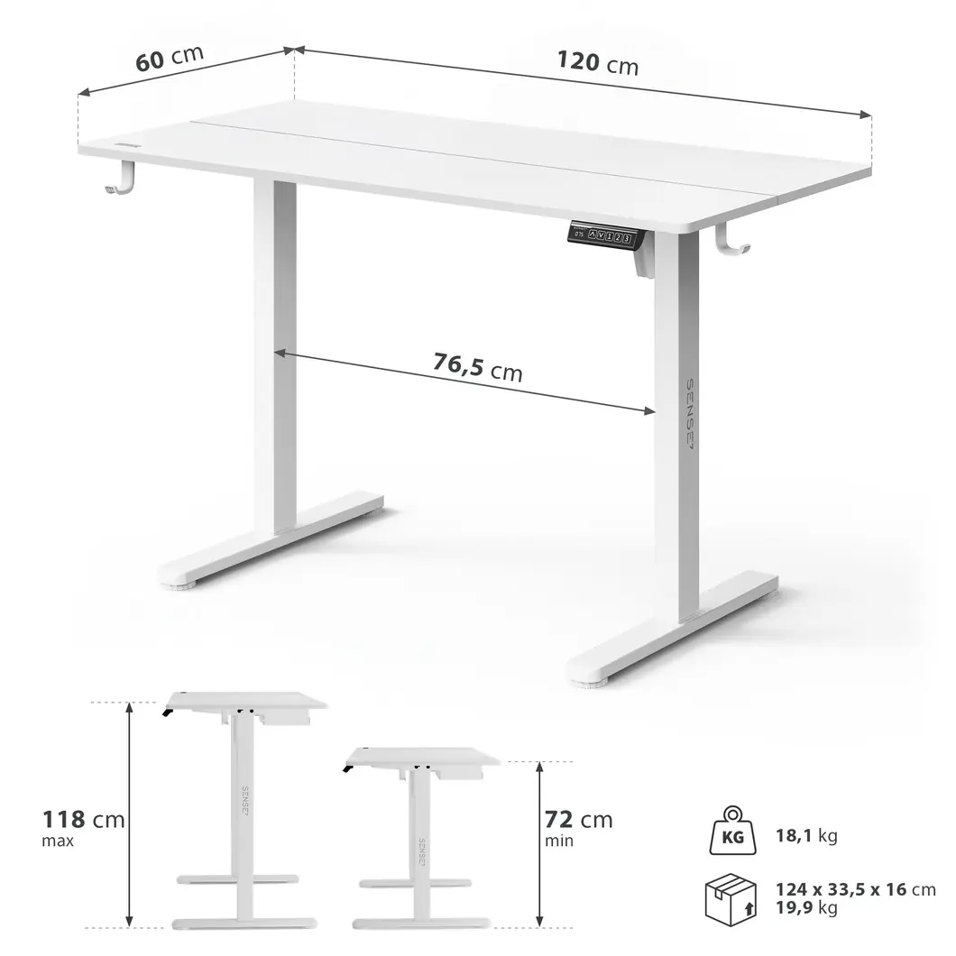 SENSE7 NOJO LIGHT bílá 120 × 60 cm - rozměry stolu