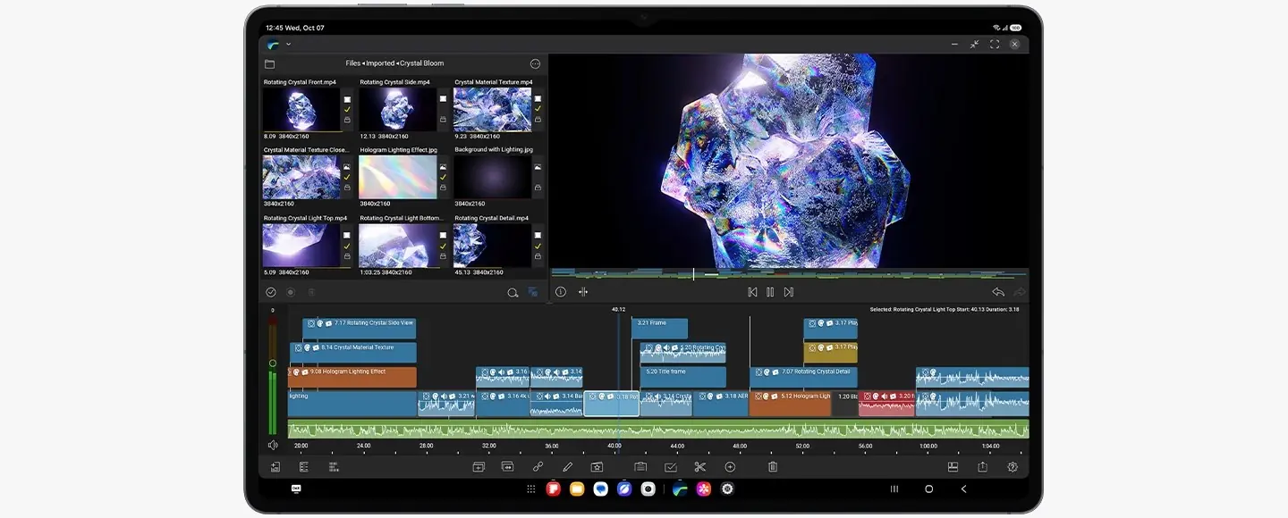 Úprava videa na Galaxy Tab S12 Ultra s časovou osou a náhledem klipu